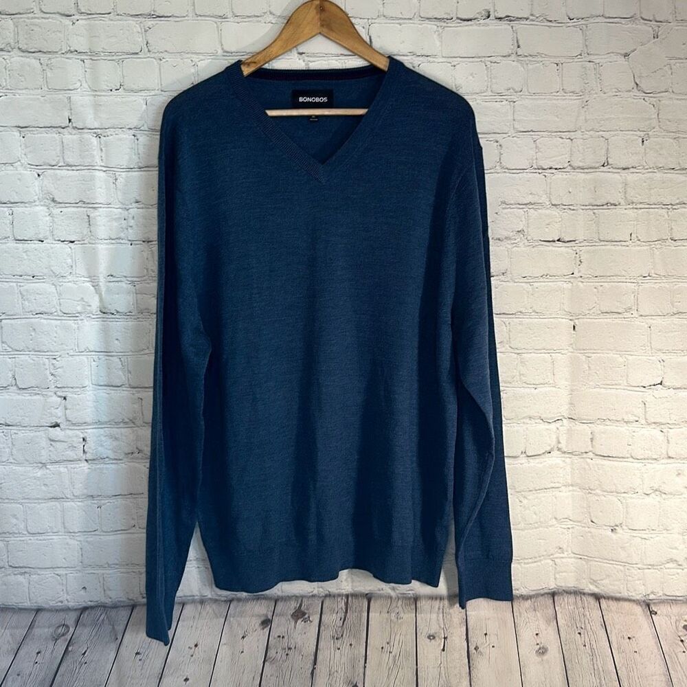Bonobos Mens Blue Merino Wool Slim Fit Long‎ Sleeve Sweater size XL